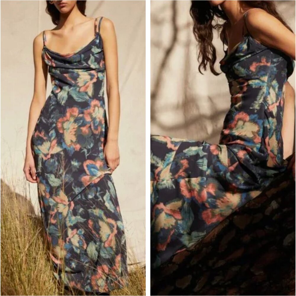 ✨ SALE MISHA Olivette Georgette Maxi Dress Small Vintage Tapestry Navy